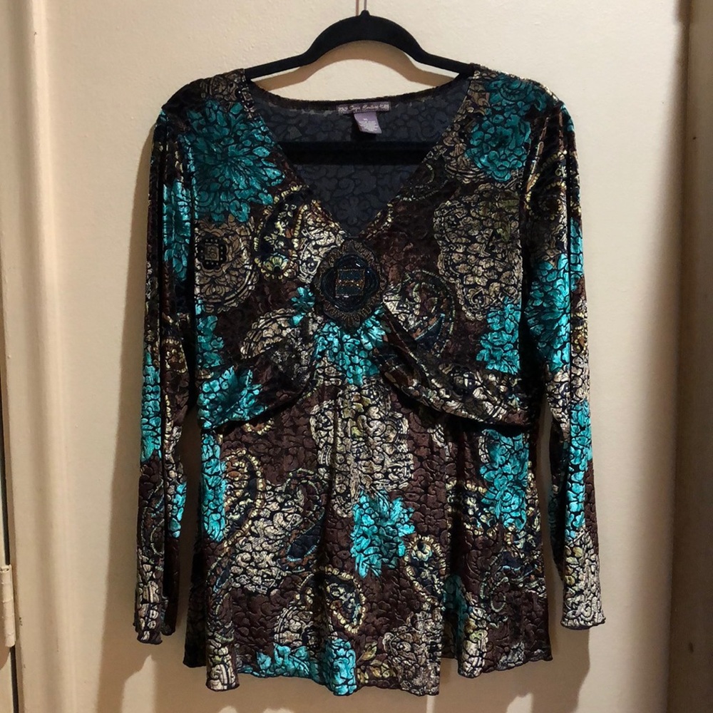 Suzie Couture crushed velvet beaded blouse